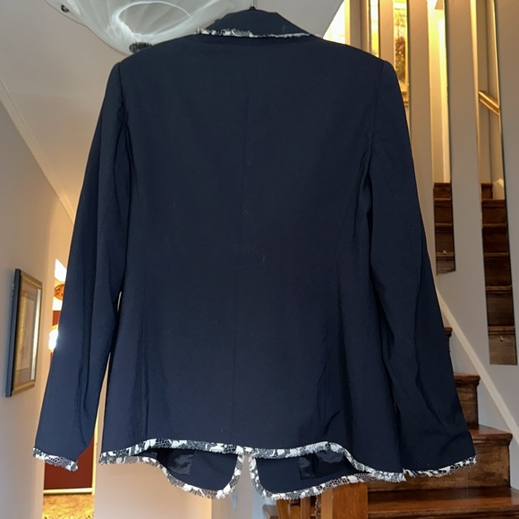 Escada Fitted Black Jacket with Chiffon Floral Fringe Sz 44 / 10 US - Picture 3 of 9